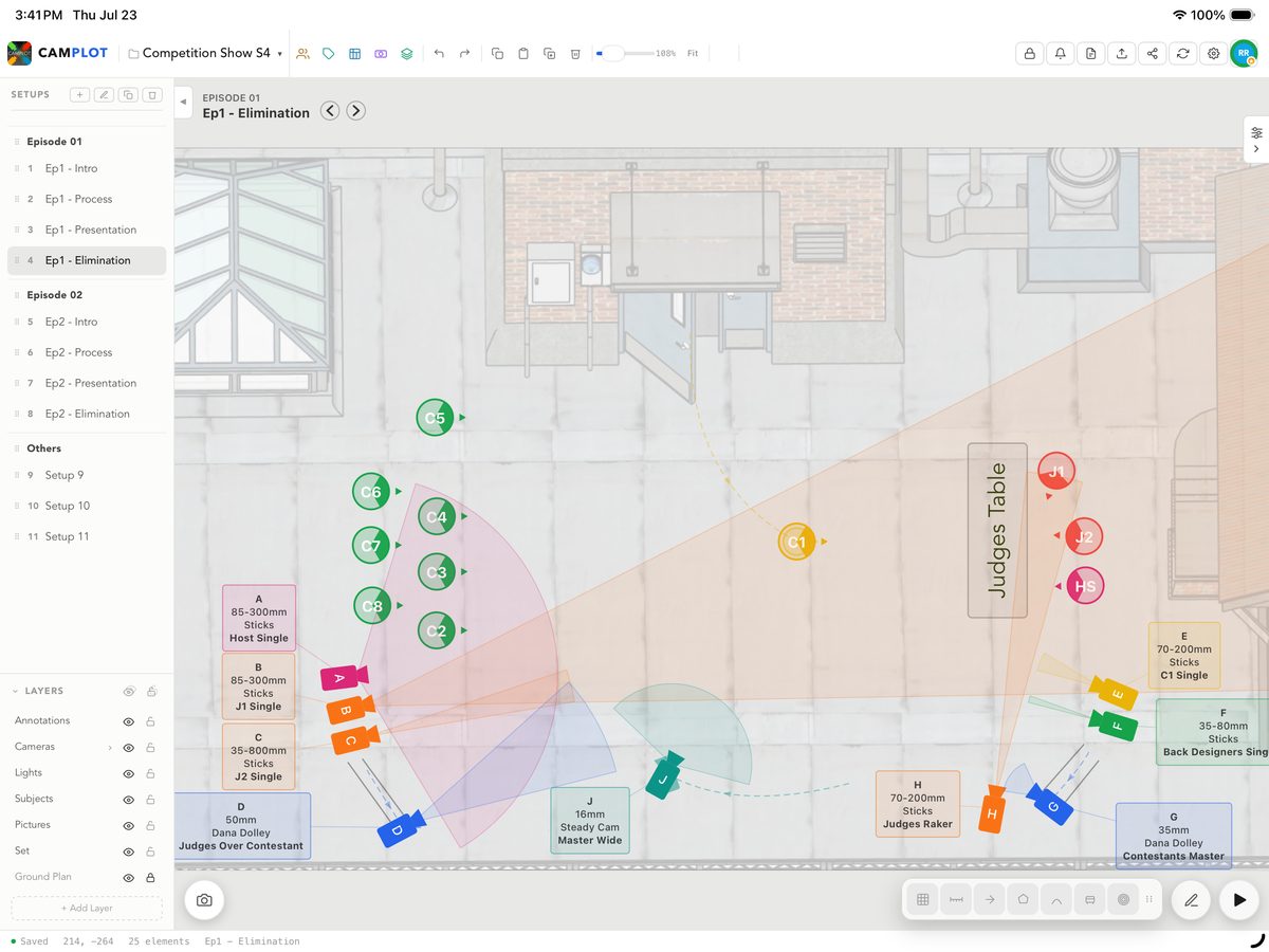 CamPlot on iPad — plotting cameras over an imported ground plan